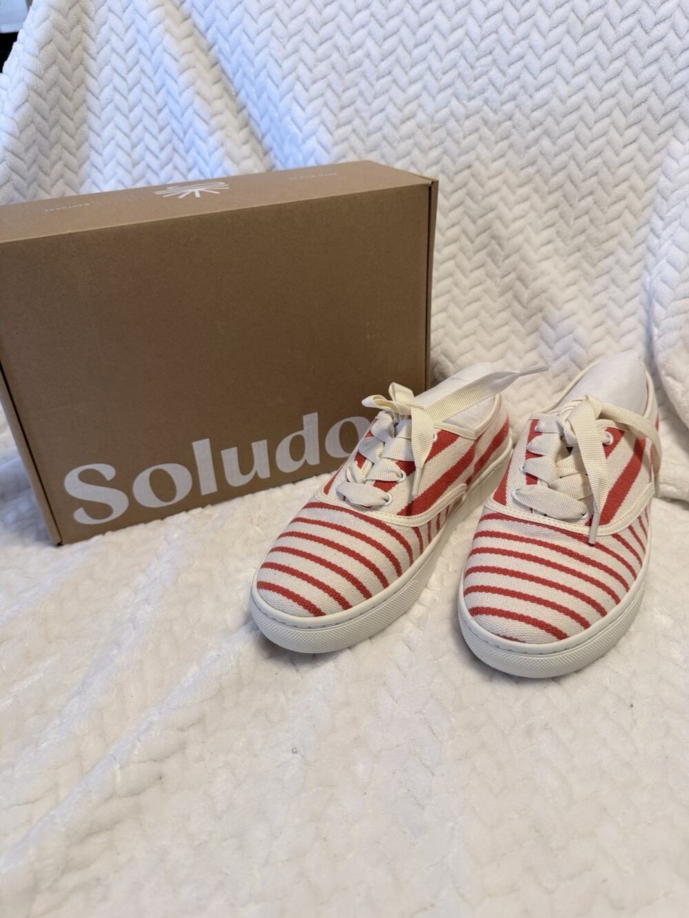 Soludos Women's Marin Stripe Woven Lace-Up Sneakers Poppy Red Womens US 7